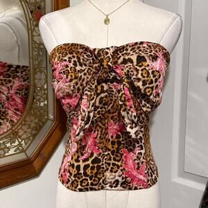 7th Avenue New York & Company Brown & Pink Leopard Paisley Strapless Tube Top